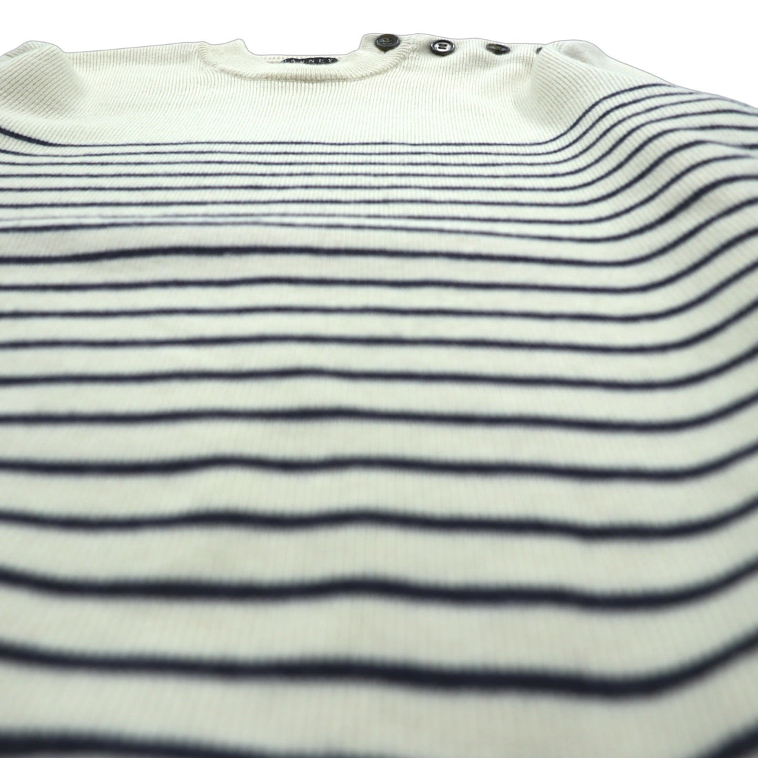 BARNEYS NEW YORK Striped Marine Knit Sweater, Large, Shoulder Buttons