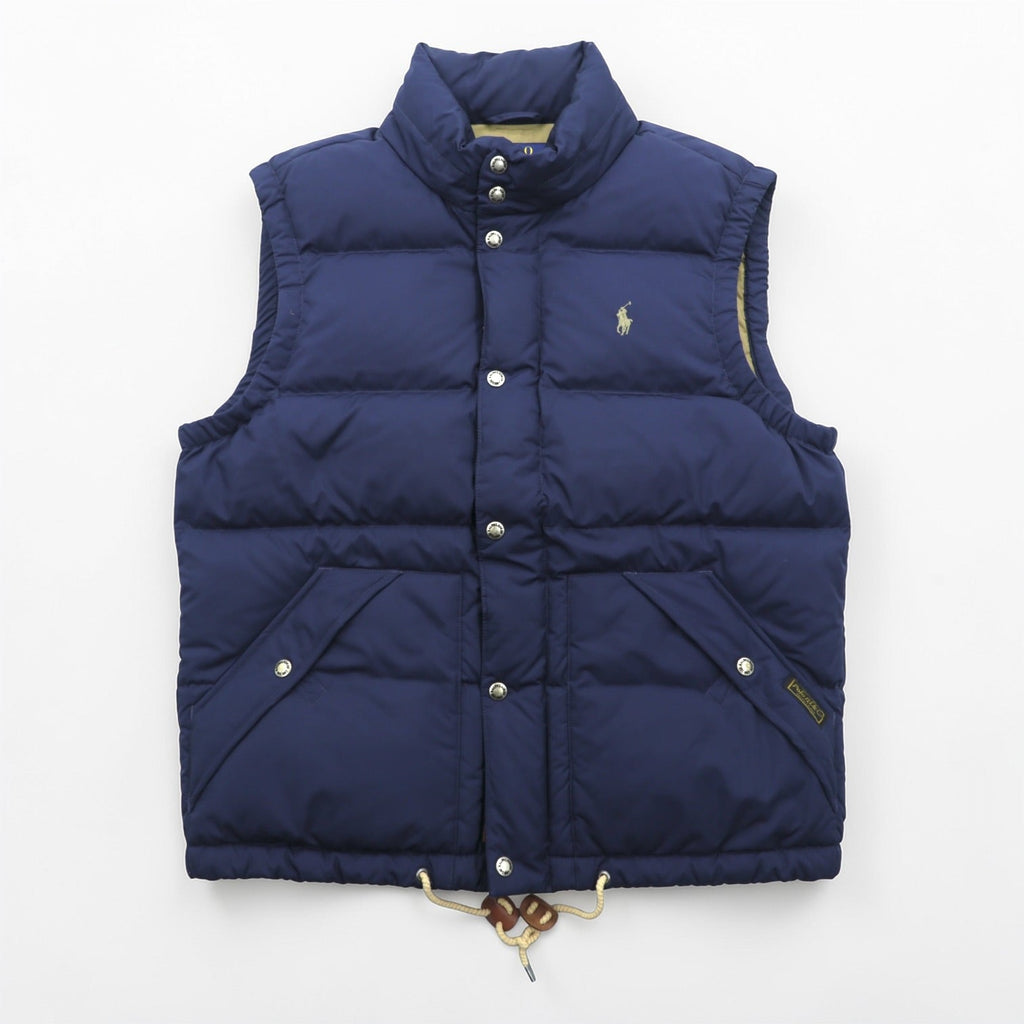 Polo Ralph Lauren ホワイトダック ダウンベスト M ネイビー ドローコード スモールポニー ロゴ 刺繍