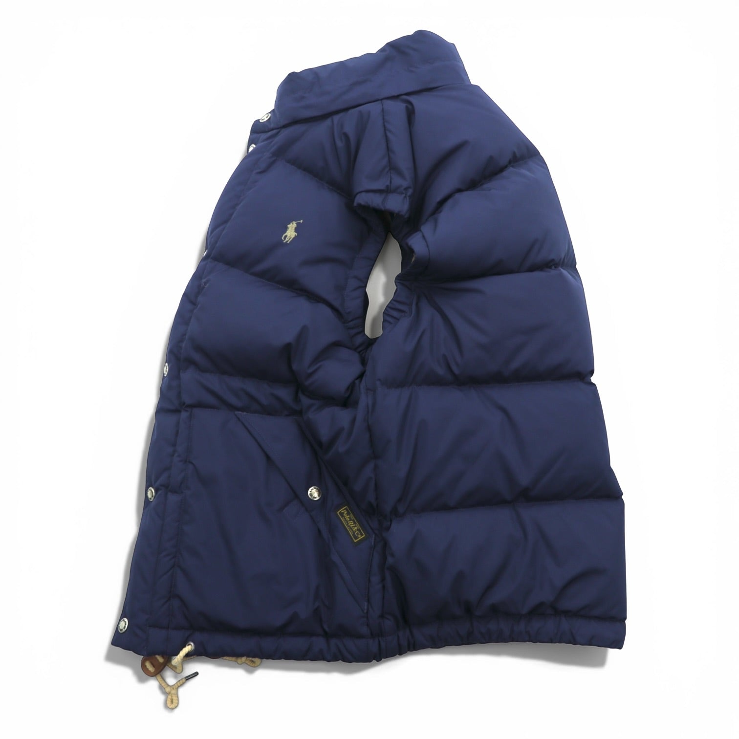 Polo Ralph Lauren ホワイトダック ダウンベスト M ネイビー ドローコード スモールポニー ロゴ 刺繍