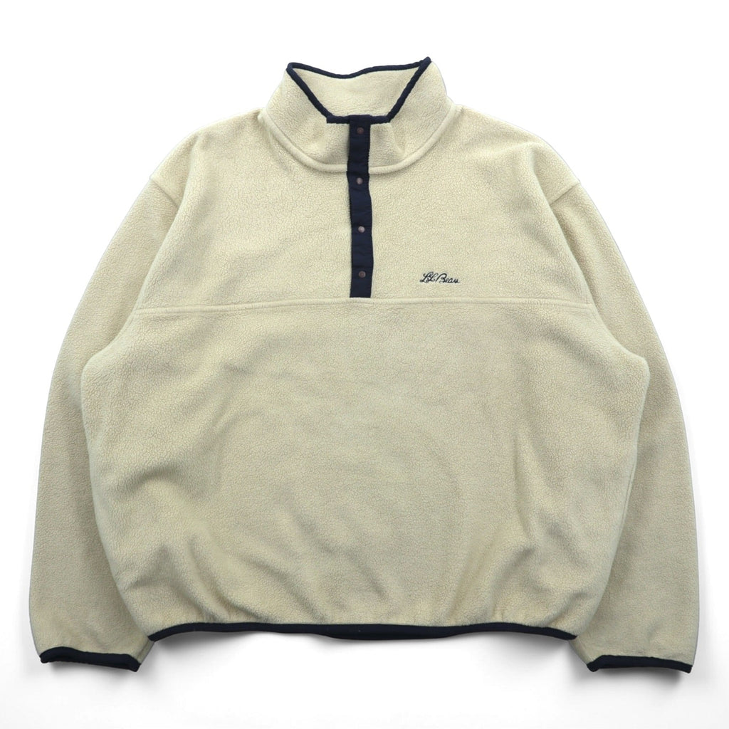 L.L.Bean 80年代 スナップT フリースジャケット XL クリーム プルオーバー 筆記体ロゴ 刺繍 サイドポケット