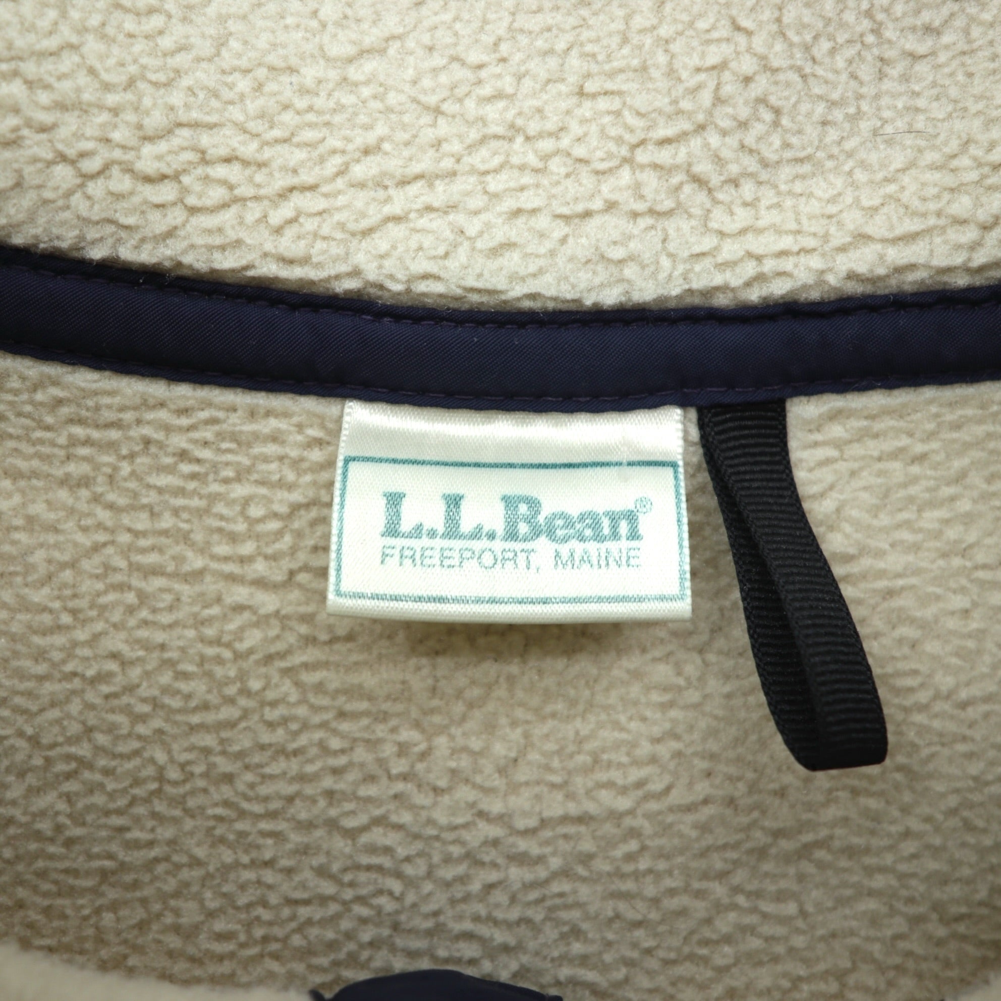 L.L.Bean 80年代 スナップT フリースジャケット XL クリーム プルオーバー 筆記体ロゴ 刺繍 サイドポケット