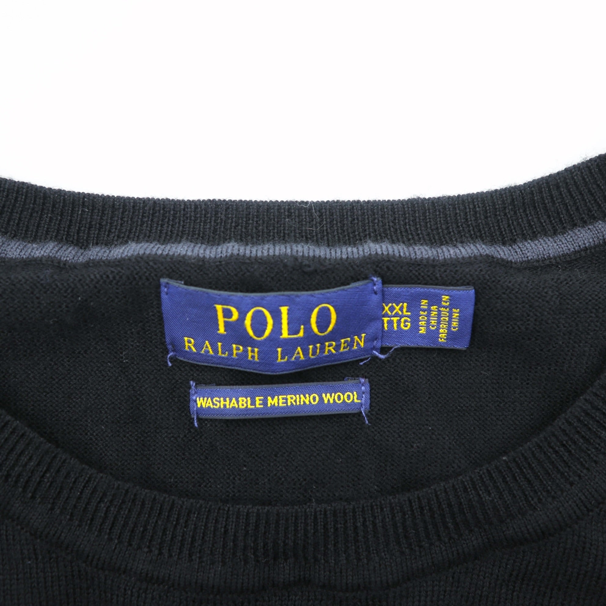Polo Ralph Lauren メリノウール ニット セーター 2XL ブラック WASHABLE MERINO WOOL スモールポニー ロゴ 刺繍