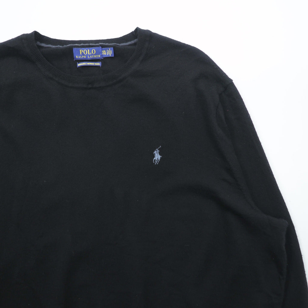 Polo Ralph Lauren メリノウール ニット セーター 2XL ブラック WASHABLE MERINO WOOL スモールポニー ロゴ 刺繍