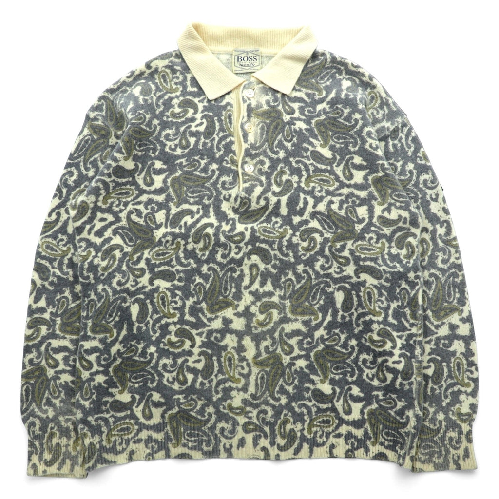 HUGO BOSS 90年代 ヴィンテージ ポロ ニット セーター XL ベージュ 総柄 ペイズリー