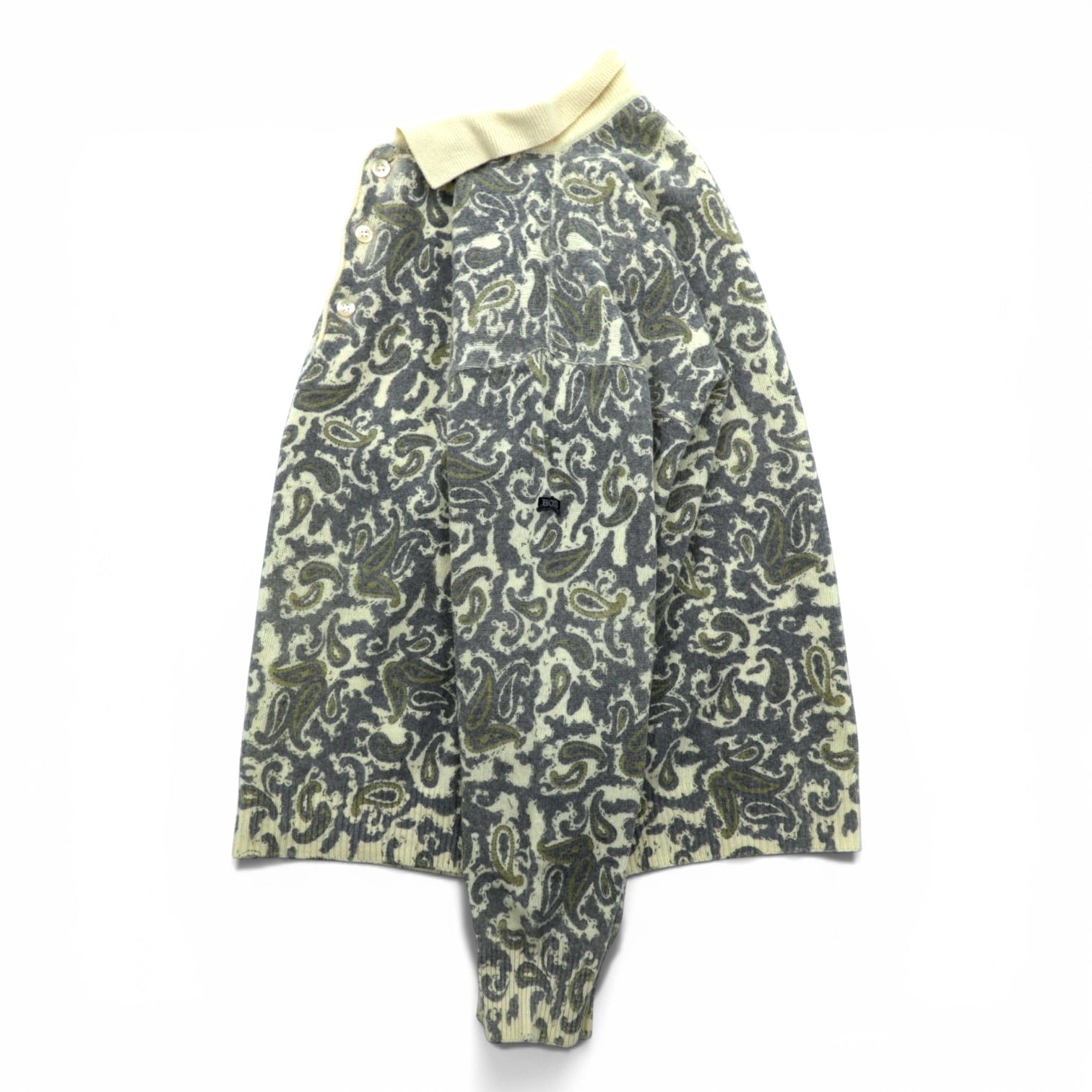 HUGO BOSS 90年代 ヴィンテージ ポロ ニット セーター XL ベージュ 総柄 ペイズリー