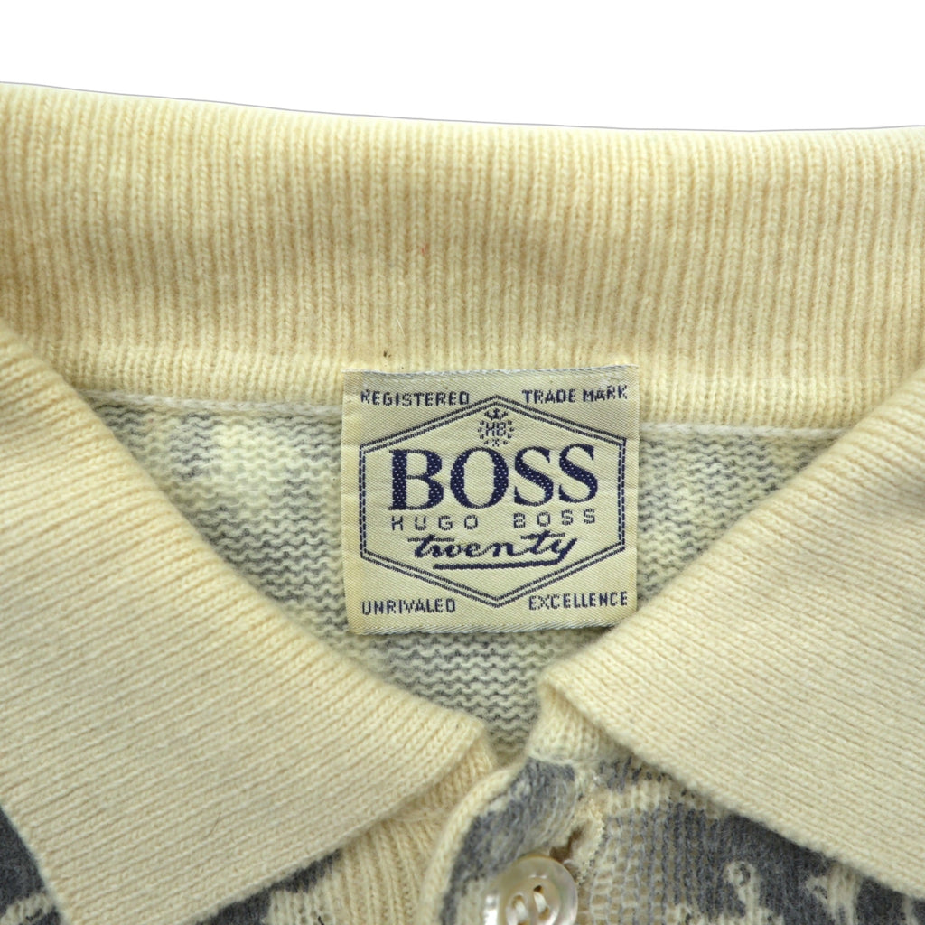 HUGO BOSS 90年代 ヴィンテージ ポロ ニット セーター XL ベージュ 総柄 ペイズリー