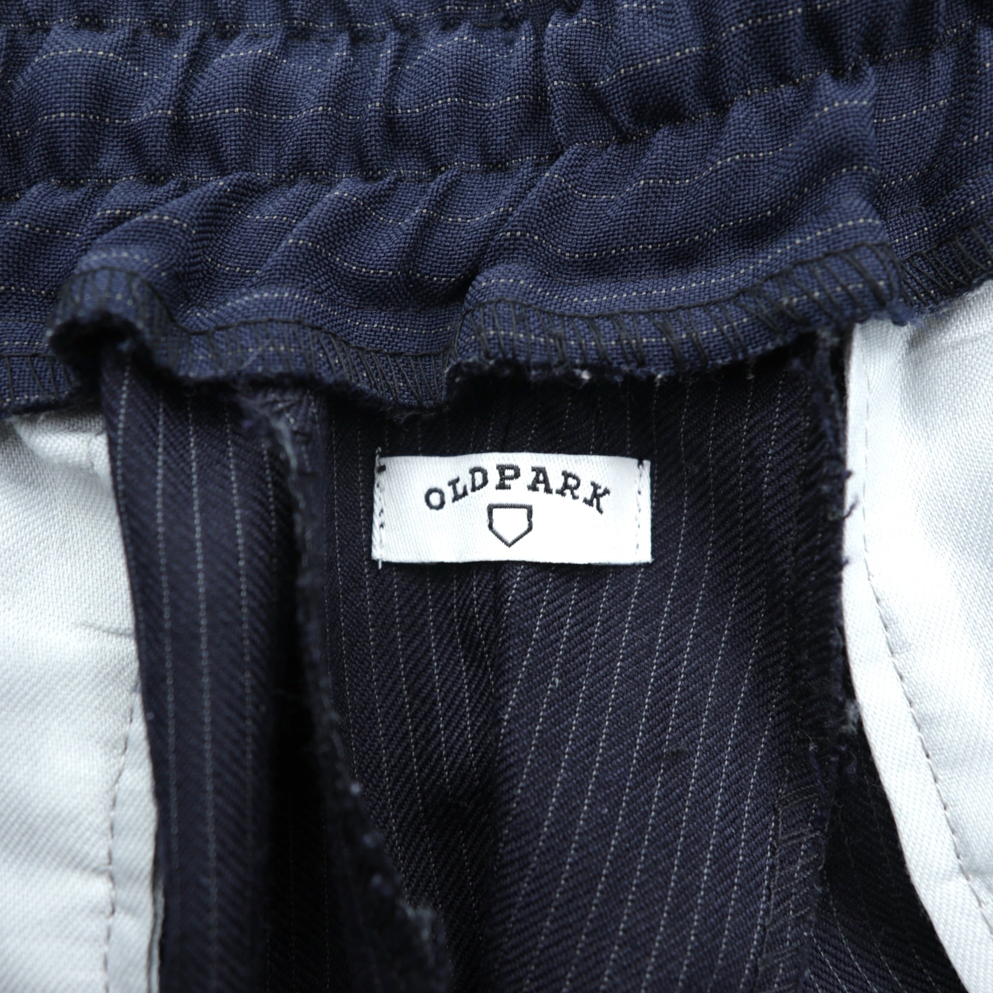 OLD PARK バギー ジョガー スラックス BAGGY JOGGER SLACKS リメイク ワイドパンツ L ネイビー ストライプ  再構築 M A ASSORT 日本製