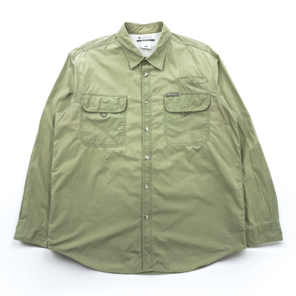 Columbia アウトドア 長袖 シャツ L カーキ フィッシング メッシュ ベンチレーション AM7617
