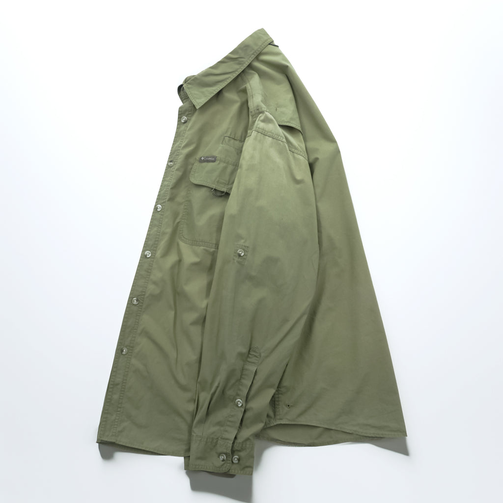 Columbia アウトドア 長袖 シャツ L カーキ フィッシング メッシュ ベンチレーション AM7617