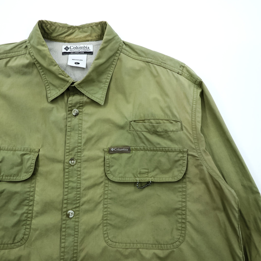Columbia アウトドア 長袖 シャツ L カーキ フィッシング メッシュ ベンチレーション AM7617