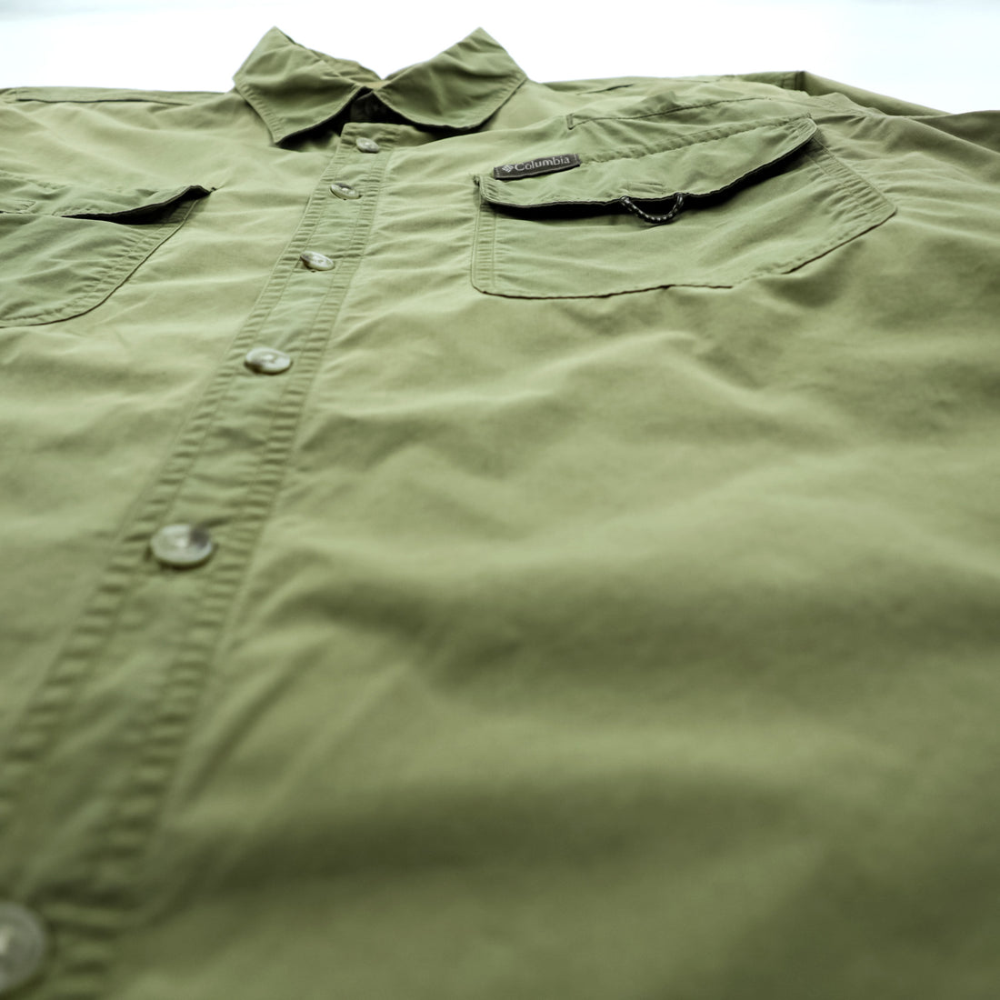 Columbia Men's Long Sleeve Cotton Outdoor Work Shirt Olive Khaki Size L AM7617