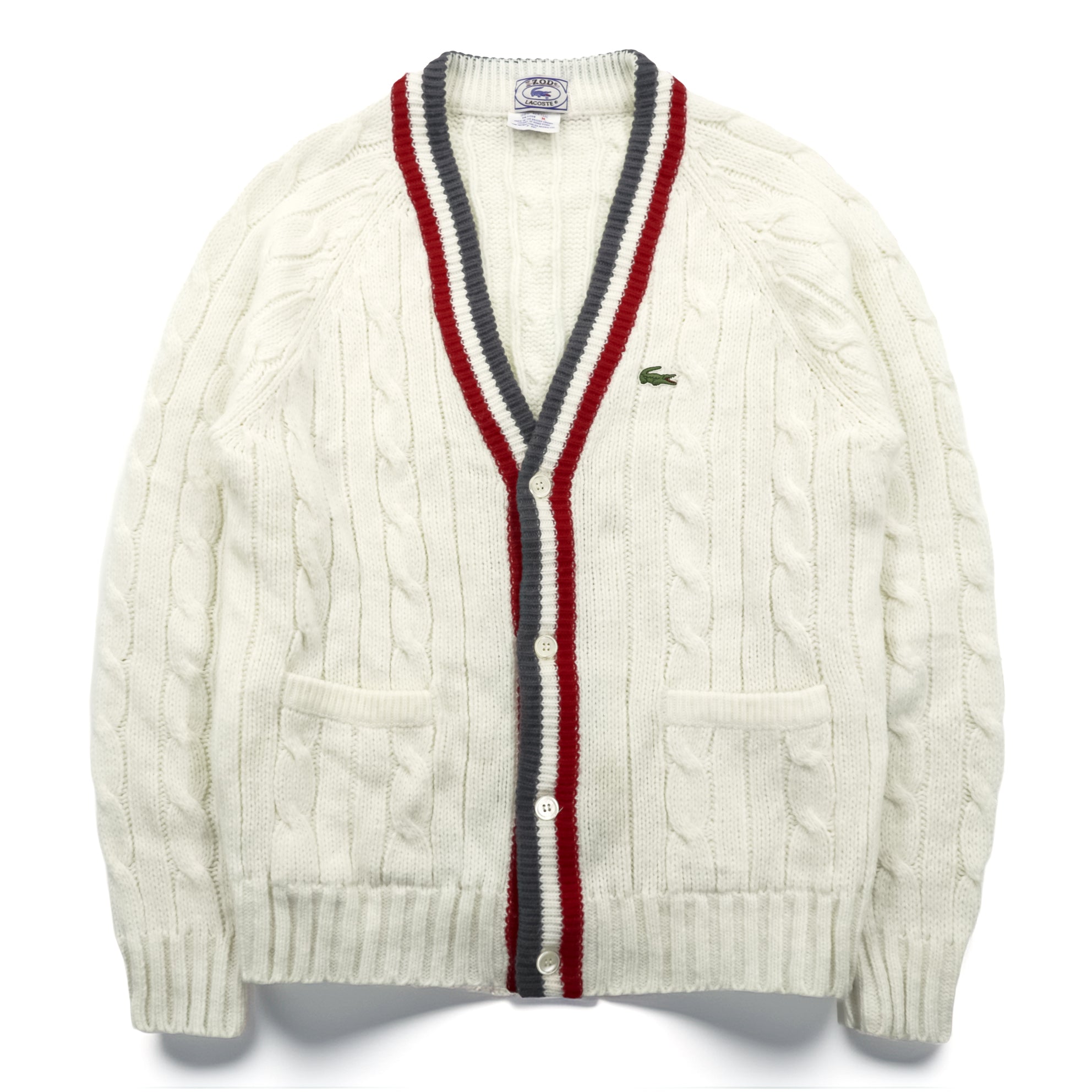 Vintage LACOSTE 70s Knit Cardigan M IZOD Spool Tag Tricolor