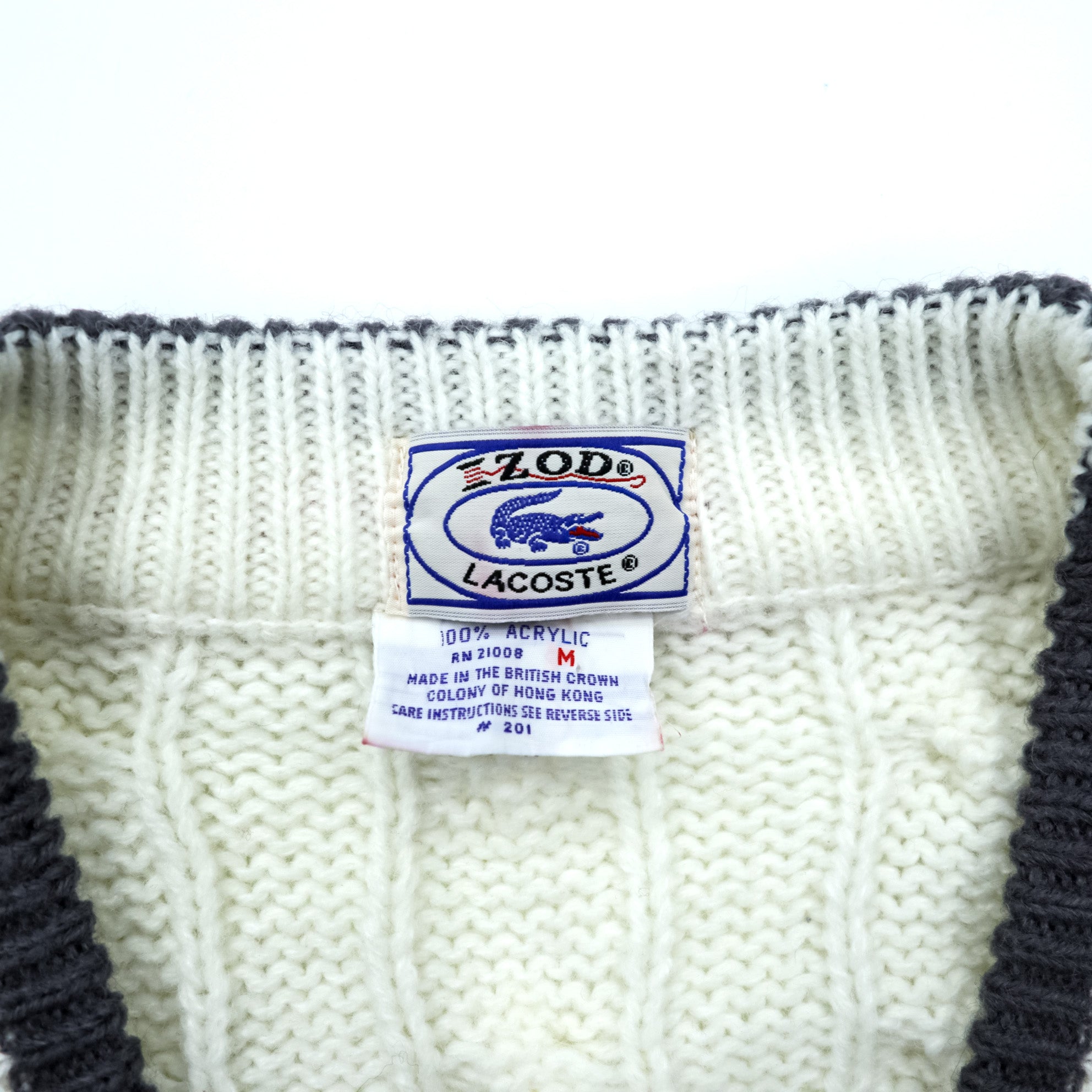 Vintage LACOSTE 70s Knit Cardigan M IZOD Spool Tag Tricolor