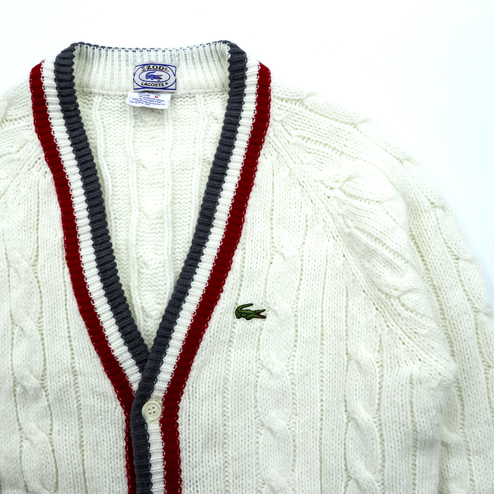 Vintage LACOSTE 70s Knit Cardigan M IZOD Spool Tag Tricolor