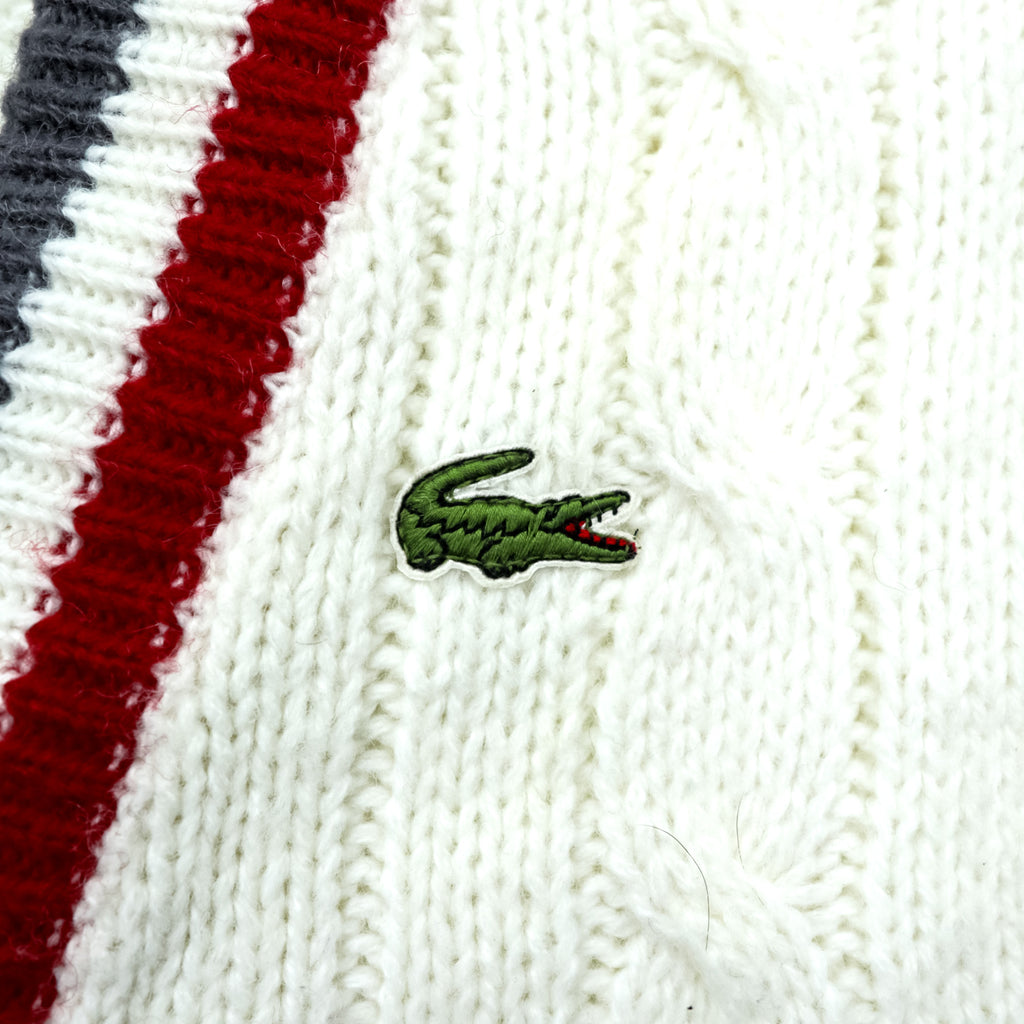 Vintage LACOSTE 70s Knit Cardigan M IZOD Spool Tag Tricolor