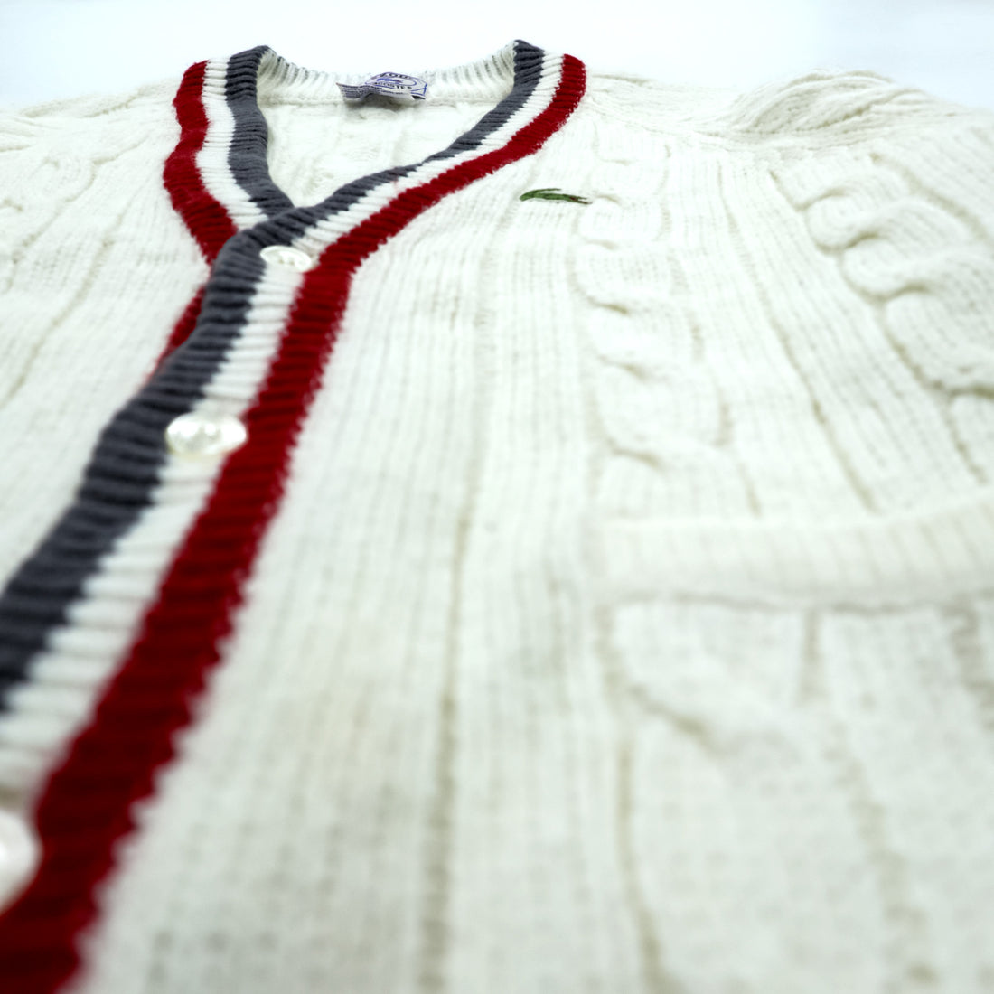 IZOD LACOSTE 70年代 ヴィンテージ ニット カーディガン M ホワイト 糸巻タグ トリコロール