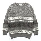West Highland Woollens 80年代 スコットランド製 ヴィンテージ ケーブルニット セーター グレー M ウール 総柄 フェアアイル