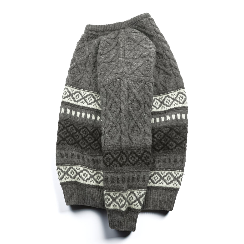 West Highland Woollens 80年代 スコットランド製 ヴィンテージ ケーブルニット セーター グレー M ウール 総柄 フェアアイル