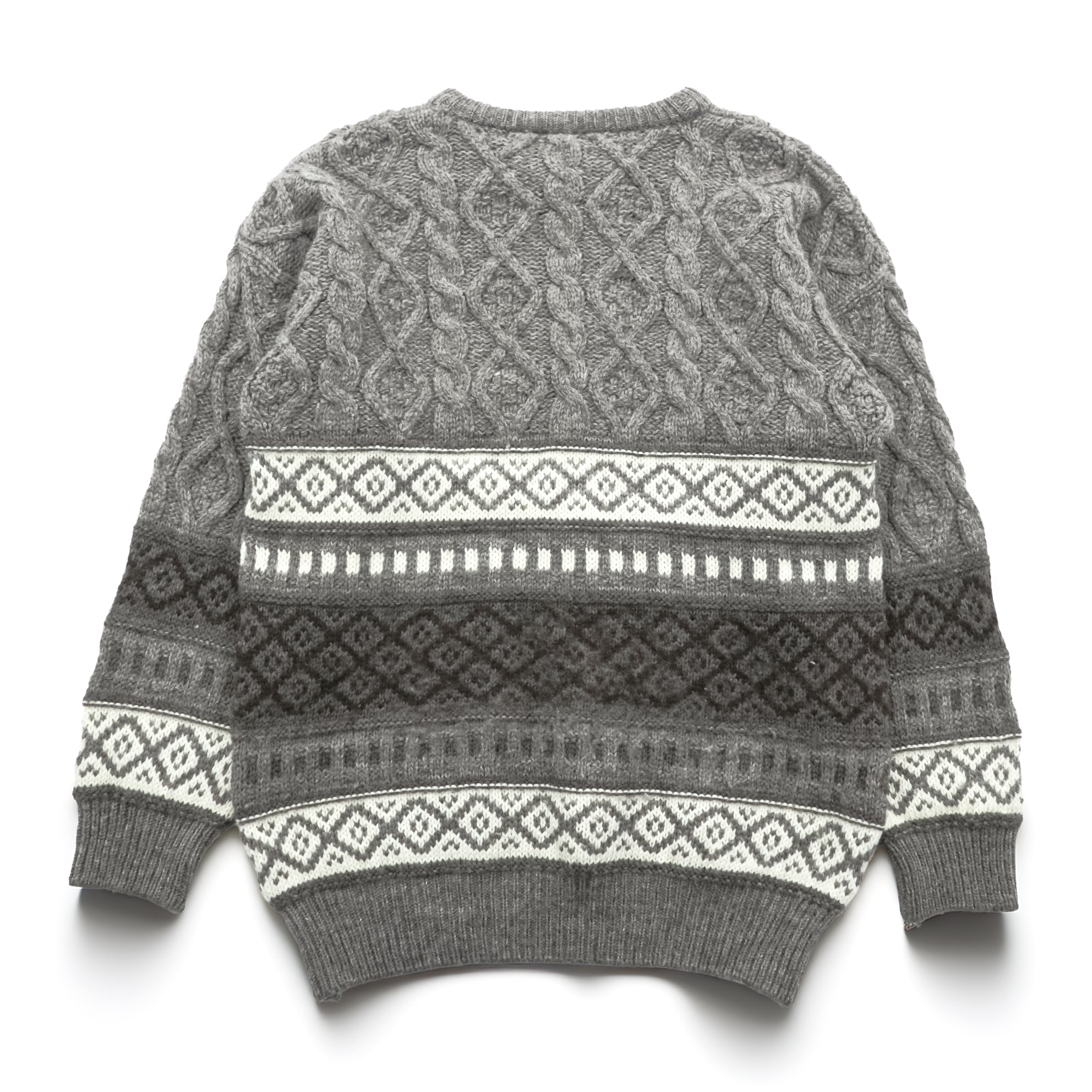 West Highland Woollens 80年代 スコットランド製 ヴィンテージ ケーブルニット セーター グレー M ウール 総柄 フェアアイル