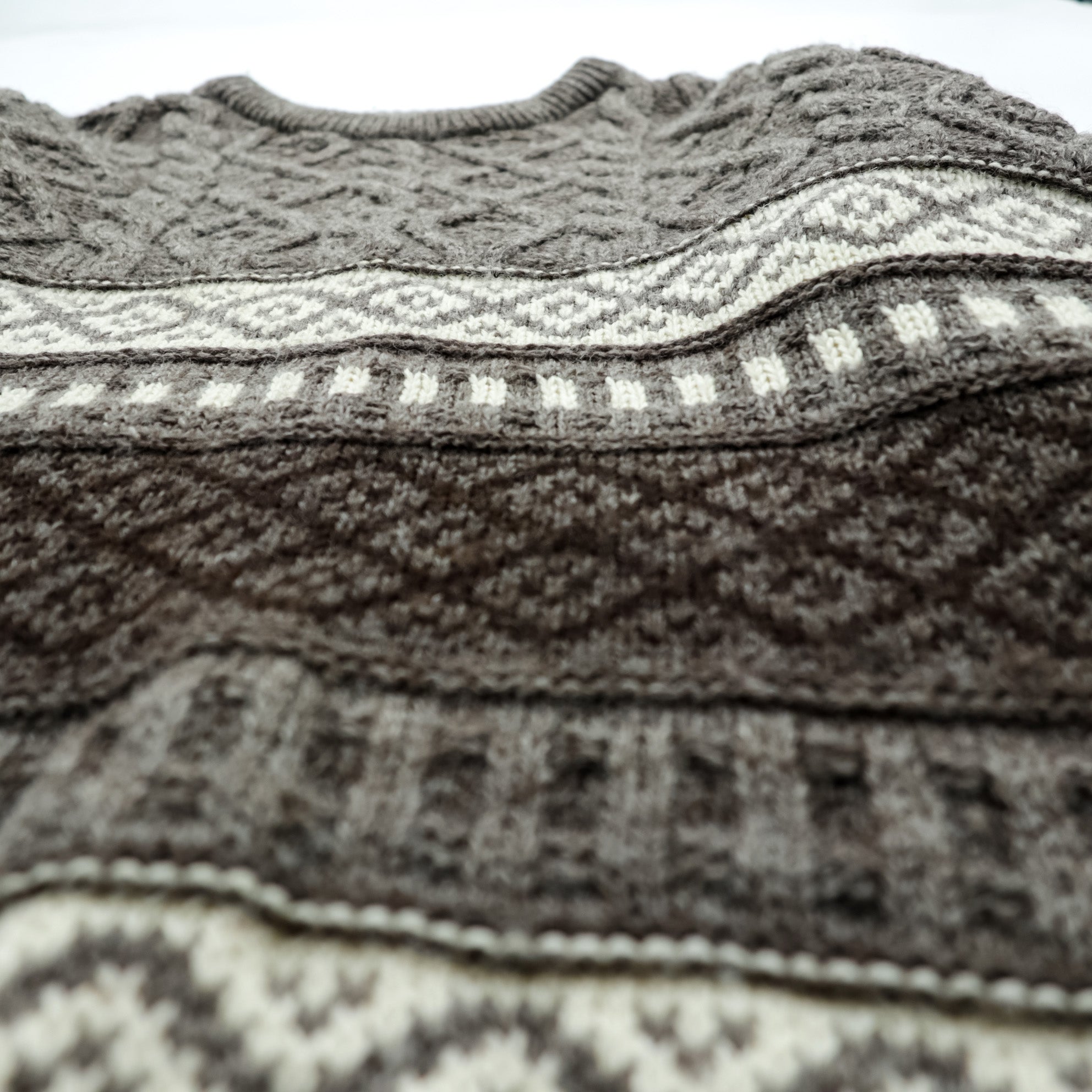 West Highland Woollens 80年代 スコットランド製 ヴィンテージ ケーブルニット セーター グレー M ウール 総柄 フェアアイル