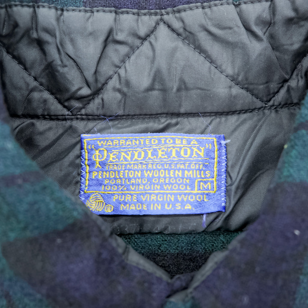 PENDLETON 70年代 USA製 ヴィンテージ ブラックウォッチ ウール フランネルシャツ M チェック ネイビー グリーン