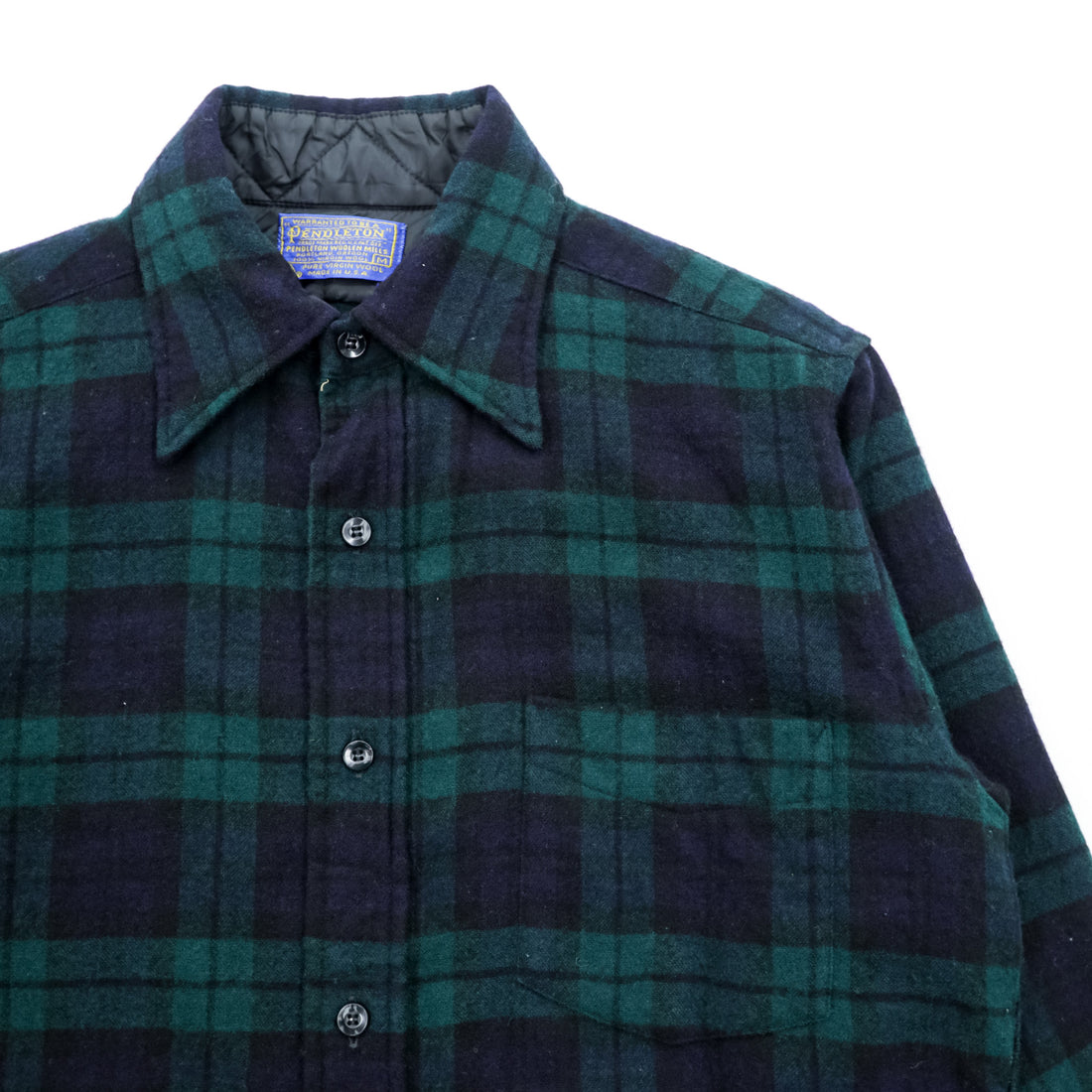 PENDLETON 70年代 USA製 ヴィンテージ ブラックウォッチ ウール フランネルシャツ M チェック ネイビー グリーン