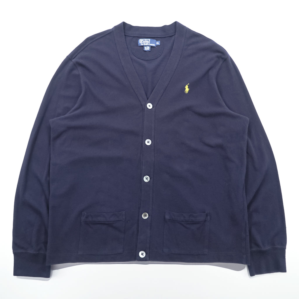 Polo Ralph Lauren 鹿の子 ニット Vネック カーディガン XL ネイビー スモールポニー ロゴ 刺繍