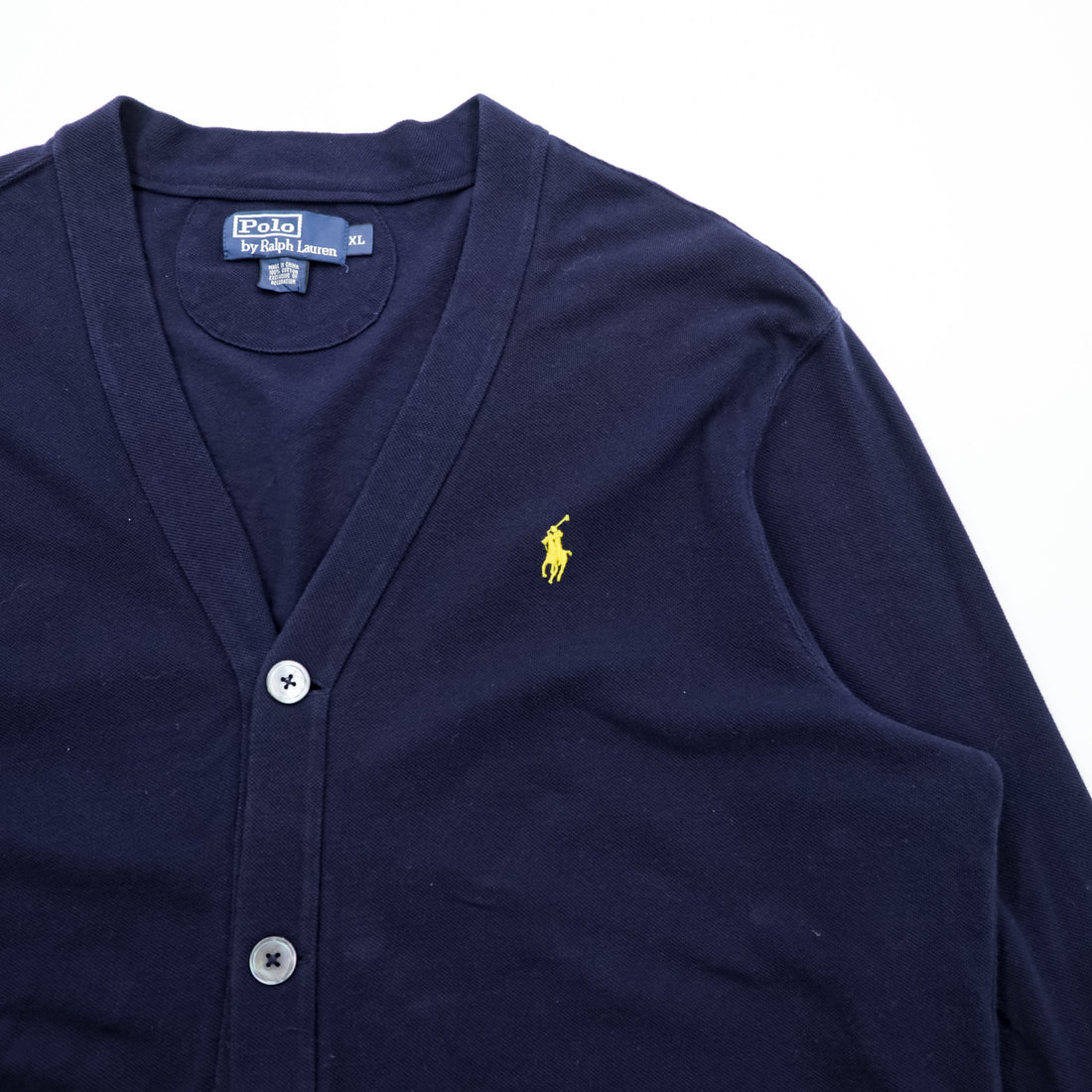 Polo Ralph Lauren 鹿の子 ニット Vネック カーディガン XL ネイビー スモールポニー ロゴ 刺繍
