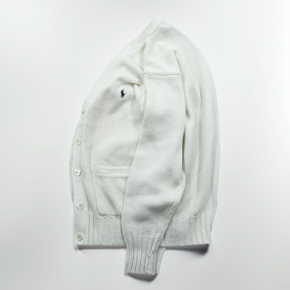 Polo Ralph Lauren 90年代 ニット Vネック カーディガン S ホワイト コットン ポケット 未使用品