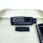 Polo Ralph Lauren 90年代 ニット Vネック カーディガン S ホワイト コットン ポケット 未使用品