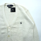 Polo Ralph Lauren 90年代 ニット Vネック カーディガン S ホワイト コットン ポケット 未使用品