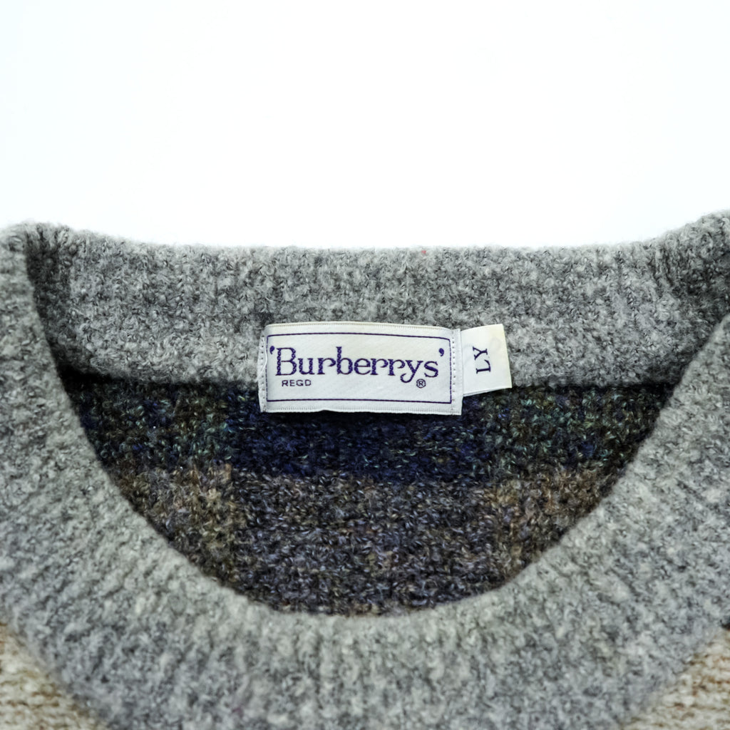 BURBERRY 日本製 90年代 ヴィンテージ レトロ 総柄 ニット セーター L チェック オールド