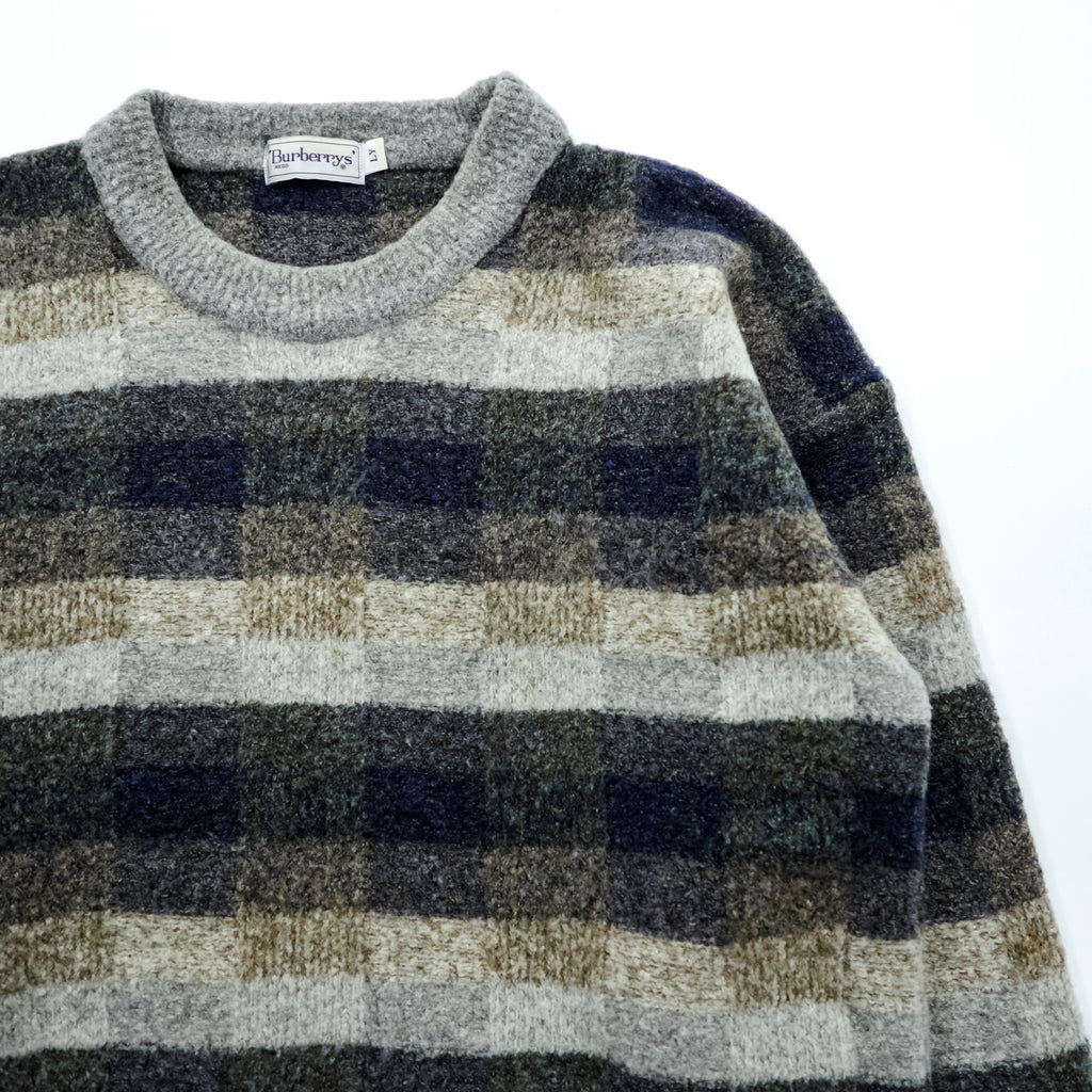 BURBERRY 日本製 90年代 ヴィンテージ レトロ 総柄 ニット セーター L チェック オールド
