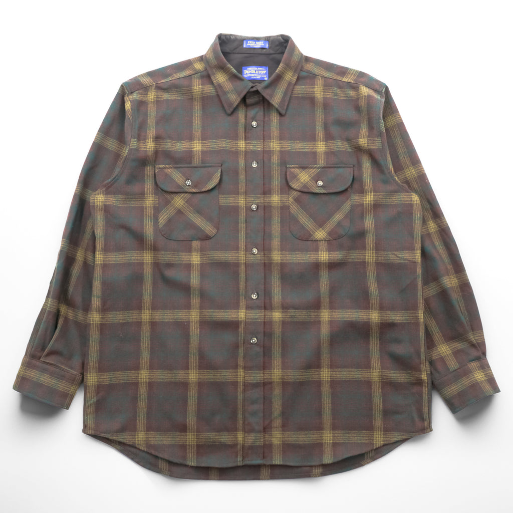 PENDLETON Flannel Shirt Long Sleeve Wool Shirt XL Plaid Green FIELD SHIRT USA VIRGIN WOOL Chest Pocket