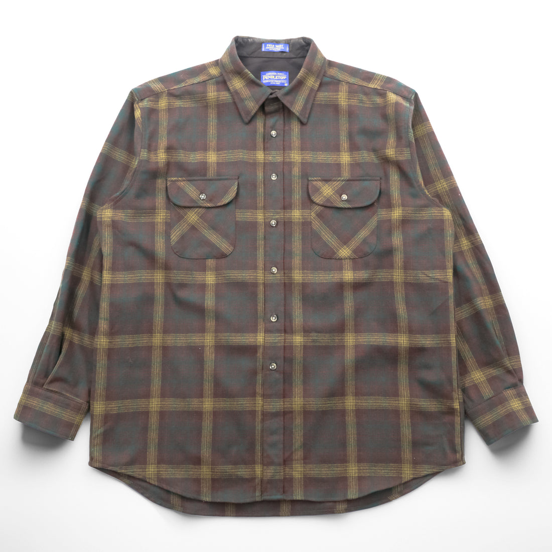 PENDLETON Flannel Shirt Long Sleeve Wool Shirt XL Plaid Green FIELD SHIRT USA VIRGIN WOOL Chest Pocket