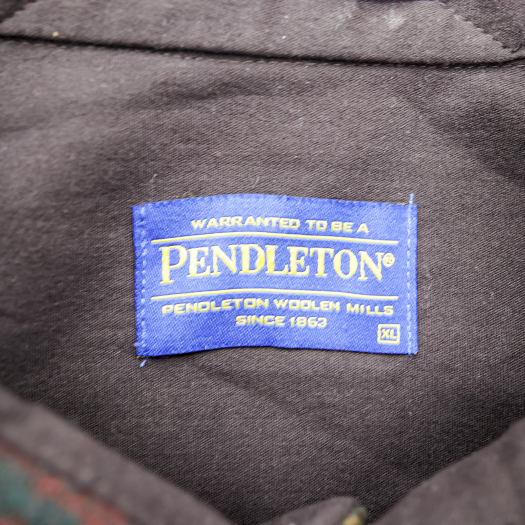 PENDLETON Flannel Shirt Long Sleeve Wool Shirt XL Plaid Green FIELD SHIRT USA VIRGIN WOOL Chest Pocket