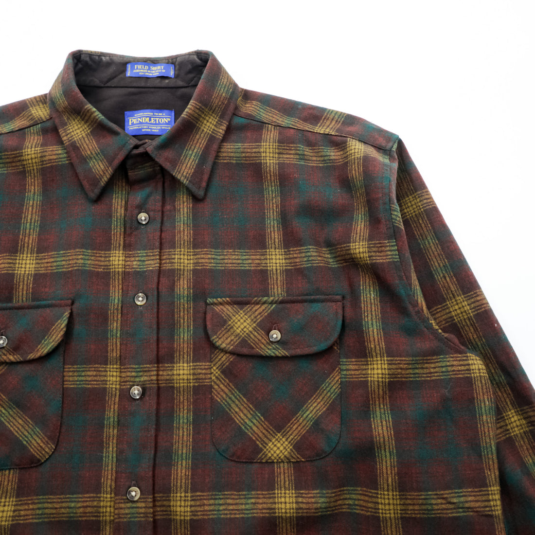 PENDLETON Flannel Shirt Long Sleeve Wool Shirt XL Plaid Green FIELD SHIRT USA VIRGIN WOOL Chest Pocket