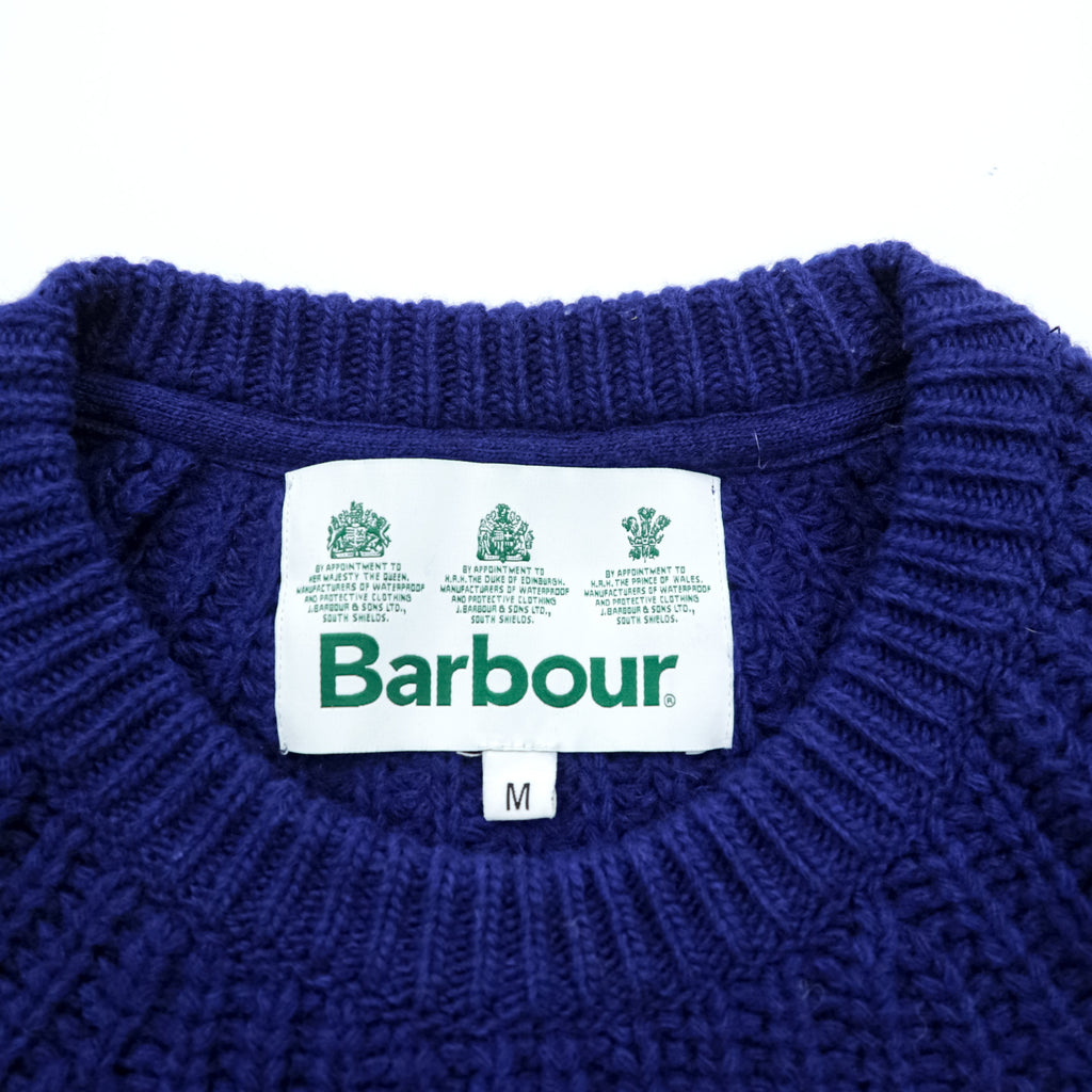 Barbour 90年代 イタリア製 クルーネック リブニット セーター M ロイヤルブルー ウール 1902150