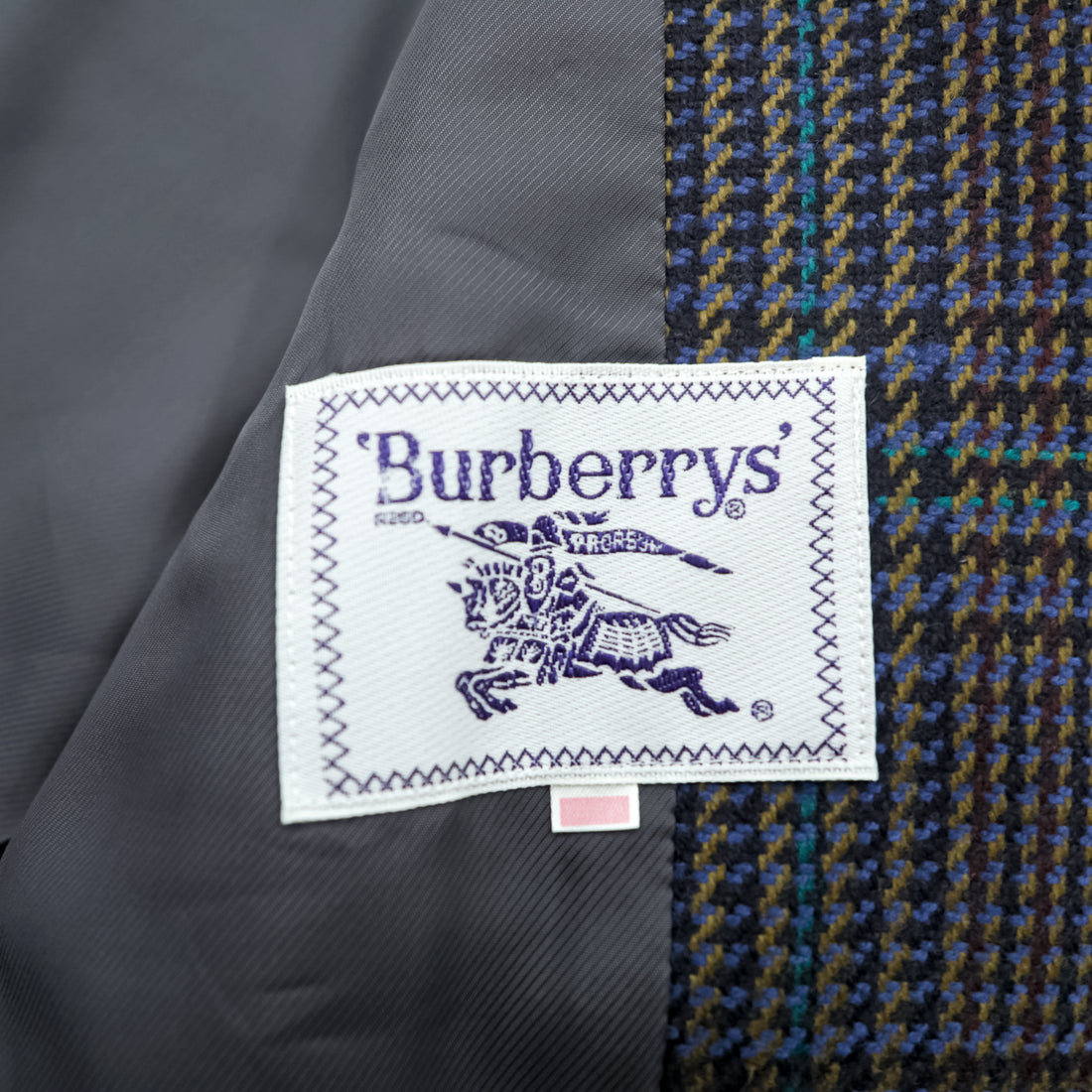 Vintage Burberrys Double Breasted Blazer Jacket Glen Check Plaid Navy Mens 90s
