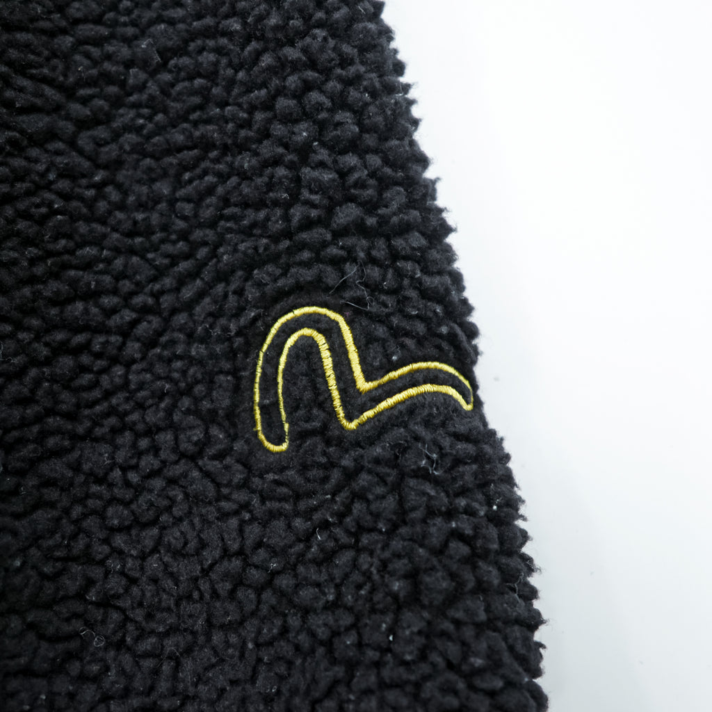 EVISU (YAMANE GUARANTEED) ボア フリース パーカー L ブラック プルオーバー フロント カンガルーポケット