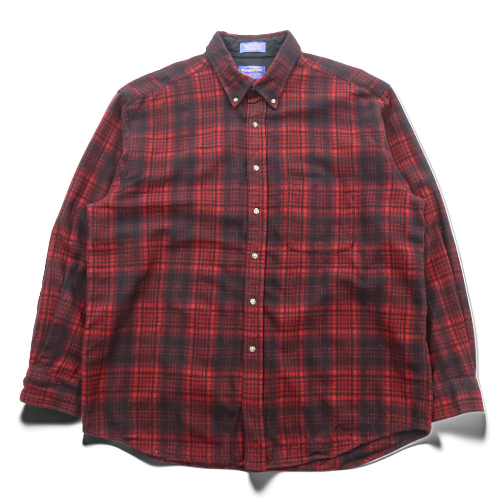 PENDLETON ボタンダウン フランネルシャツ 長袖 ウールシャツ XL バッファローチェック オンブレ 胸ポケット