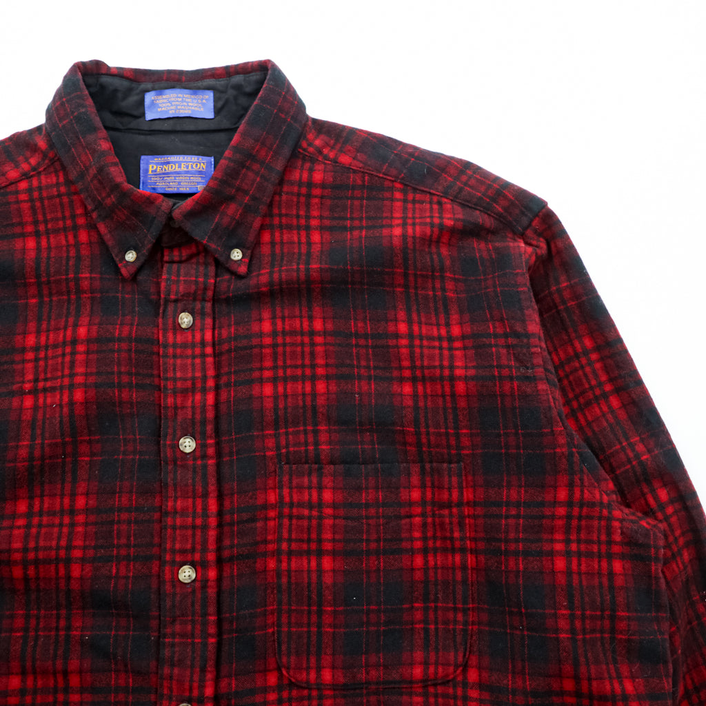 PENDLETON ボタンダウン フランネルシャツ 長袖 ウールシャツ XL バッファローチェック オンブレ 胸ポケット