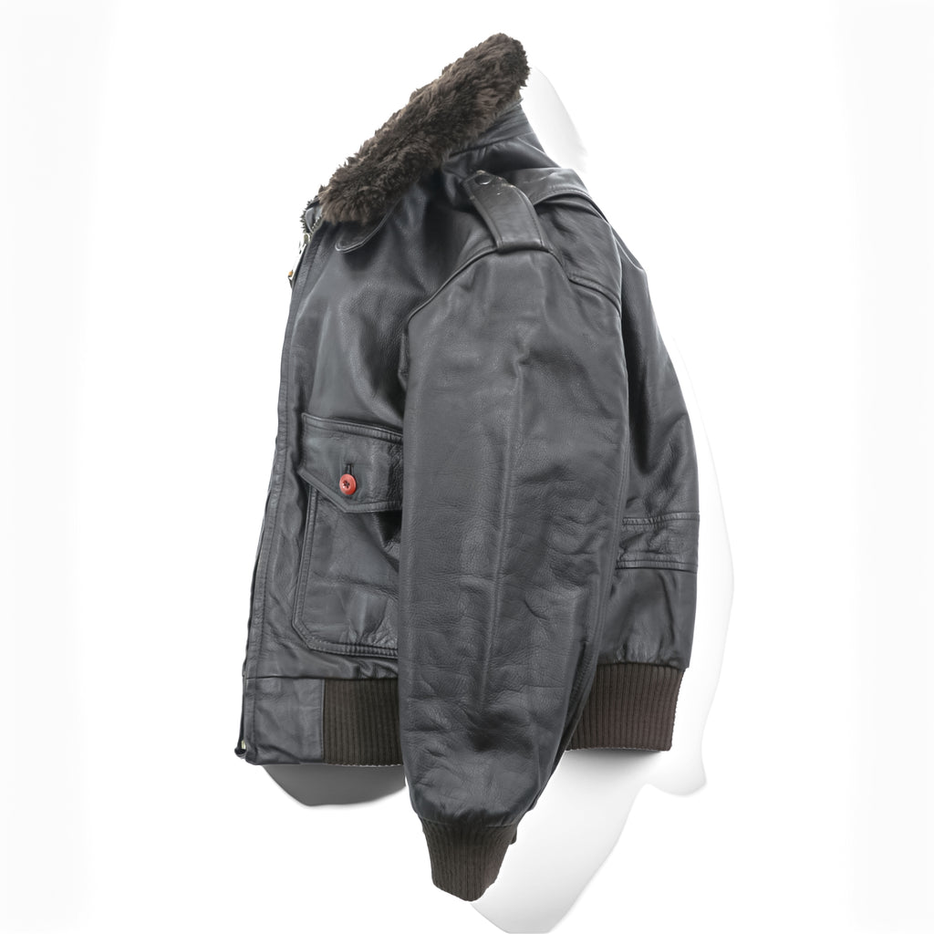 Vintage 90s TIME & TIDE Leather Flight Jacket G-1 Style Dark Brown Size 40 Bomber Fur Collar