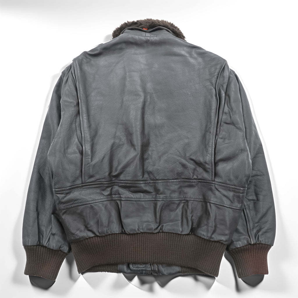 Vintage 90s TIME & TIDE Leather Flight Jacket G-1 Style Dark Brown Size 40 Bomber Fur Collar