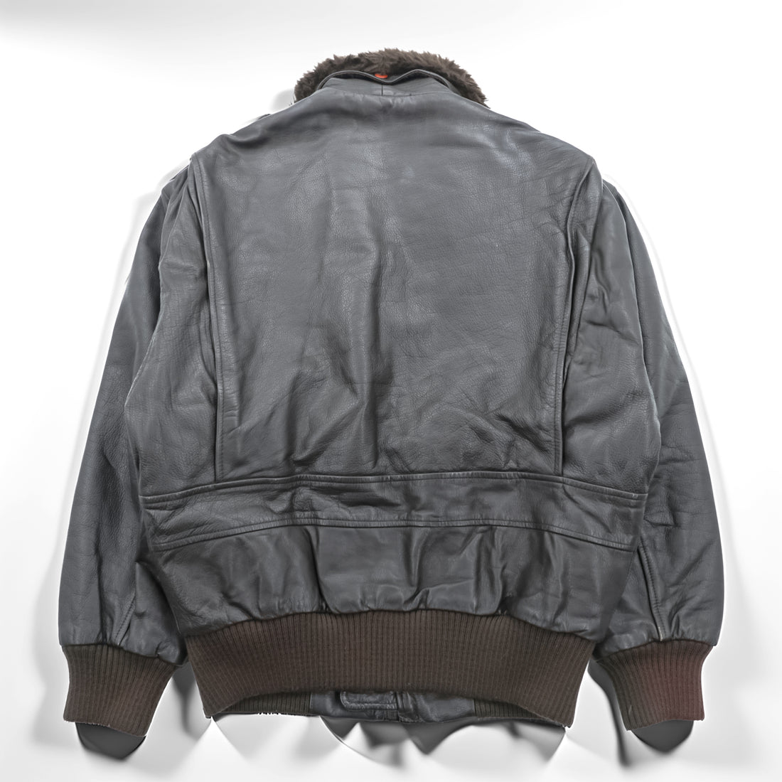 Vintage 90s TIME & TIDE Leather Flight Jacket G-1 Style Dark Brown Size 40 Bomber Fur Collar