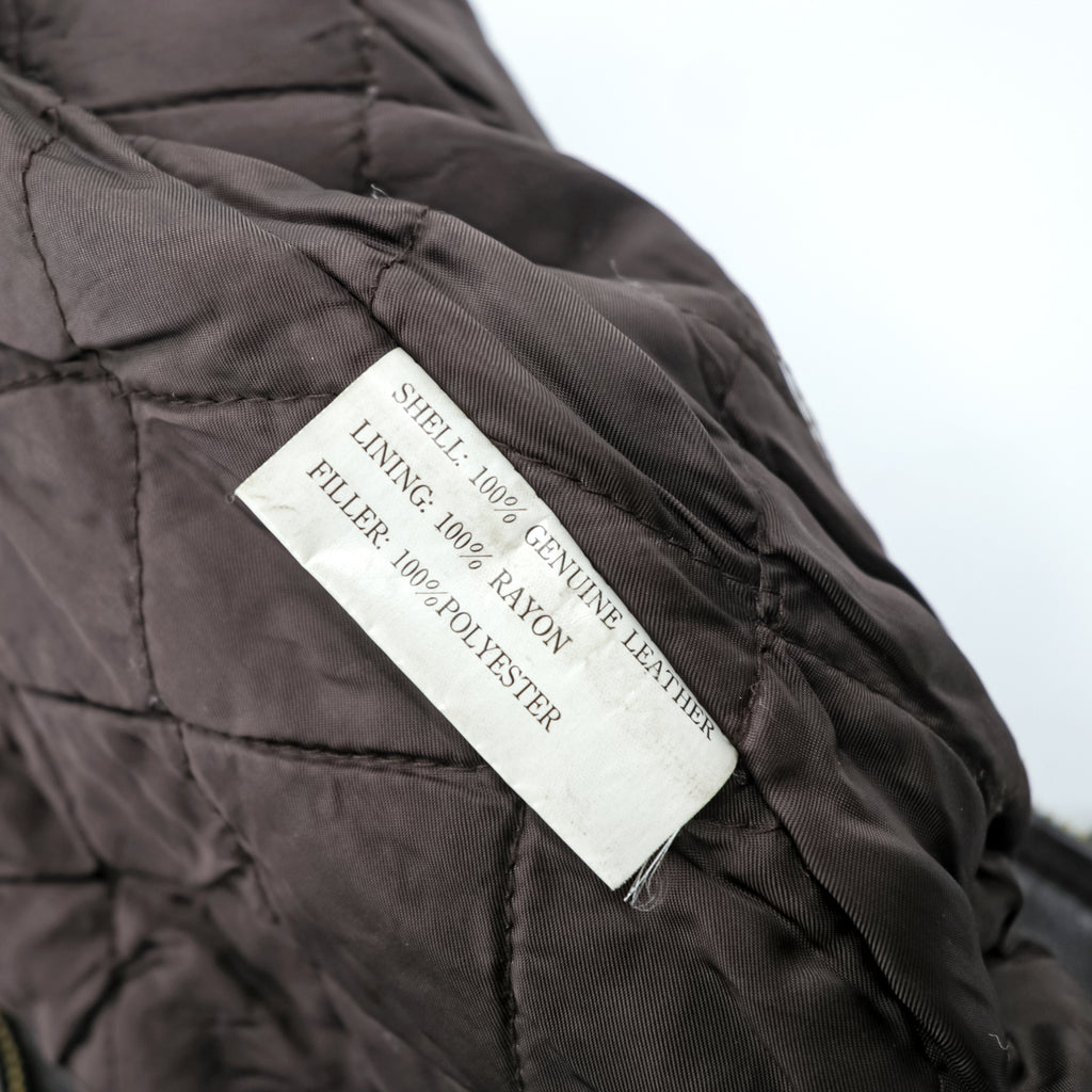 Vintage 90s TIME & TIDE Leather Flight Jacket G-1 Style Dark Brown Size 40 Bomber Fur Collar