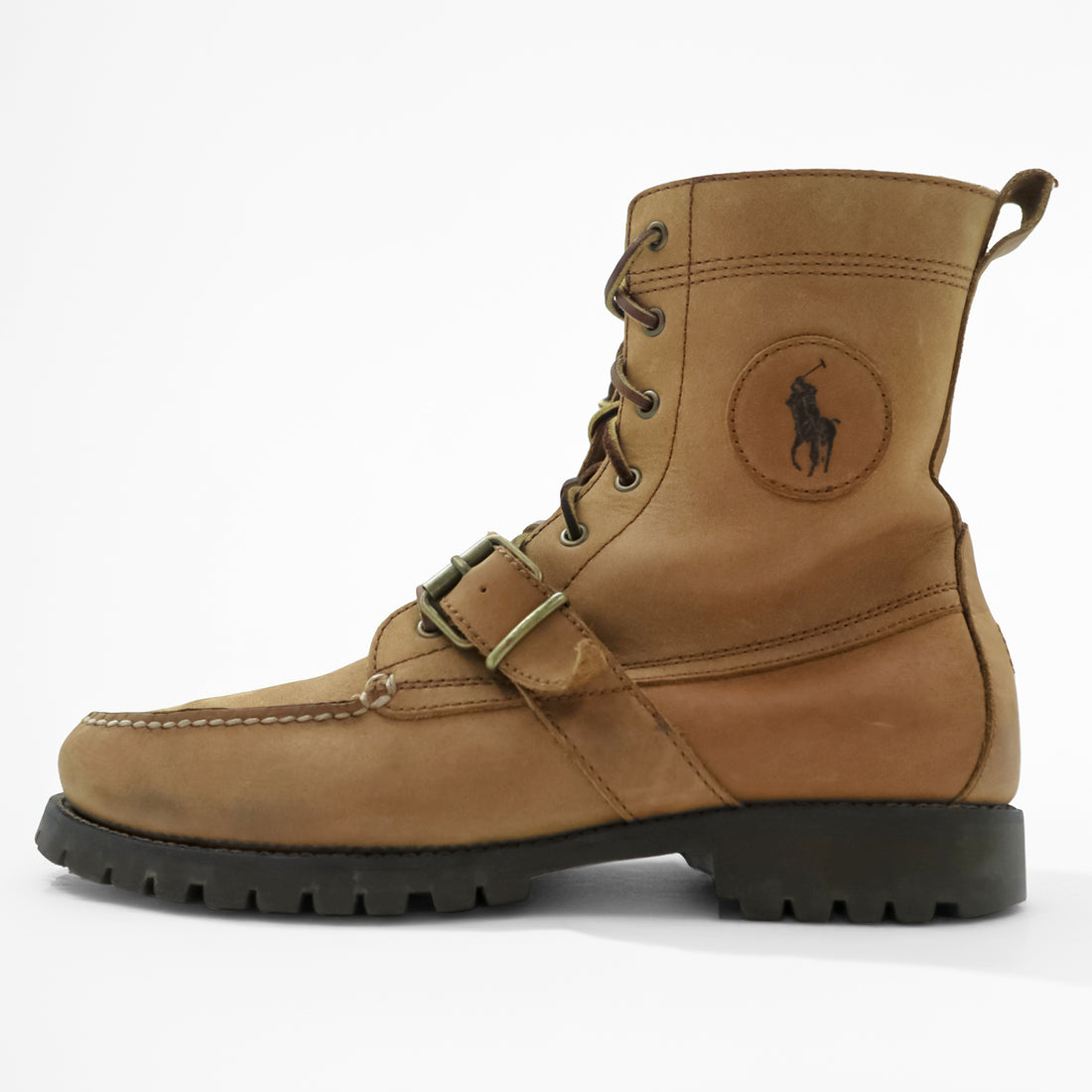 Polo Ralph Lauren レンジャーブーツ モカシン レースアップブーツ 28cm キャメル レザー ストラップ ラグソール 812089030