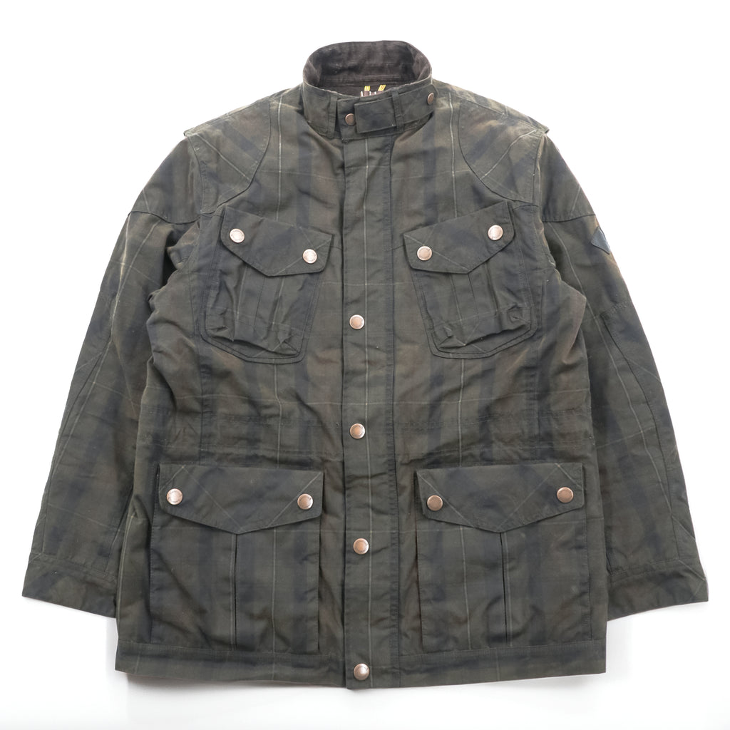 Timberland × British Millerain オイルド ハンティングジャケット L チェック チンストラップ 襟コーデュロイ 英国製生地 ワックスコットン