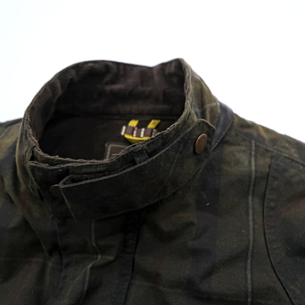 Timberland × British Millerain オイルド ハンティングジャケット L チェック チンストラップ 襟コーデュロイ 英国製生地 ワックスコットン