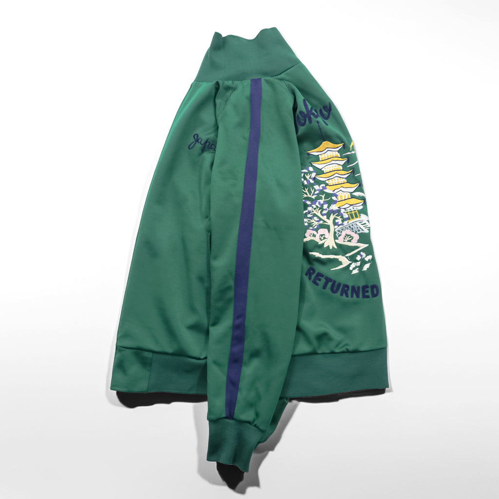 Toyo Enterprise Souvenir Track Jacket Embroidery Geisha Mt Fuji Tokyo Club Green Rare